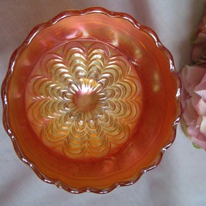 Antique Fenton  Carnival Glass Soda Gold & Peacock Tail Footed Comport Bowl Home Decor By Vintagelady7