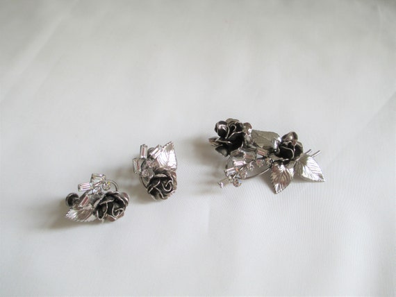 Vintage Sterling Rose Flower Roses With Rhineston… - image 3