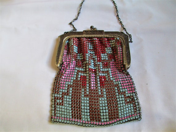 Vintage Whiting & Davis Art Deco Enamel Mesh Purs… - image 4