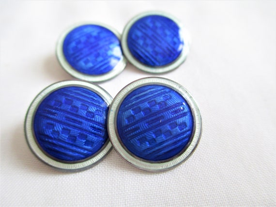 Art Deco Sterling Silver Enamel Blue And White Ge… - image 5