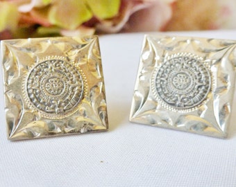 Vintage Sterling Silver Aztec Sterling  Signed CUFFLINKS Cuff LIinks Formal Wedding For Him, For Dad, Hipster