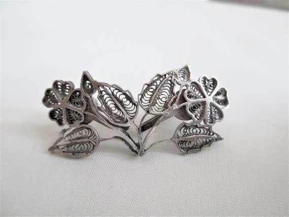 Vintage Earrings Sterling Silver Flower Filigree … - image 10