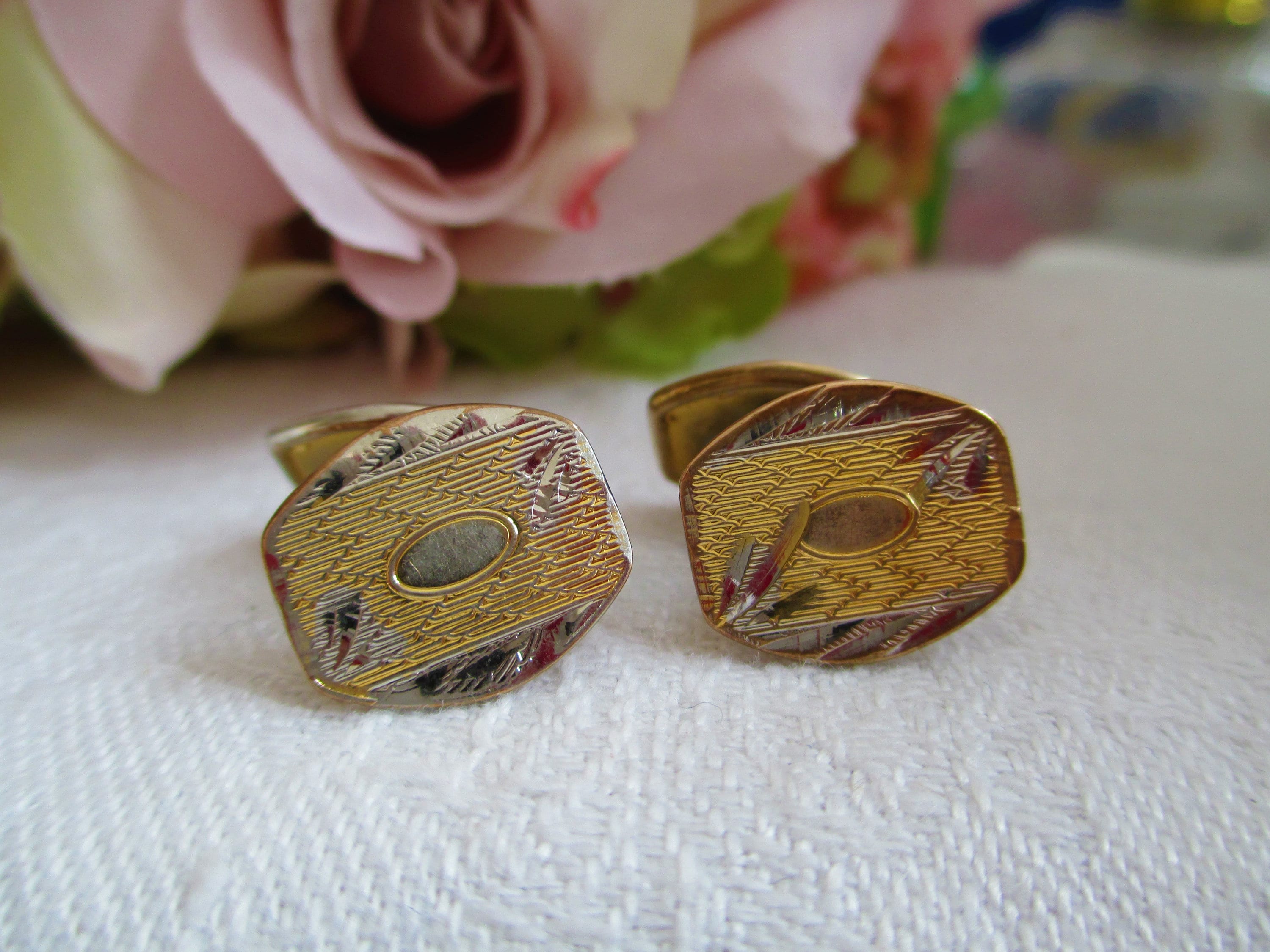 Boutons De Manchette Anciens En Or Victorien Avec Agate - Style Antique - Pour Homme - Occasion