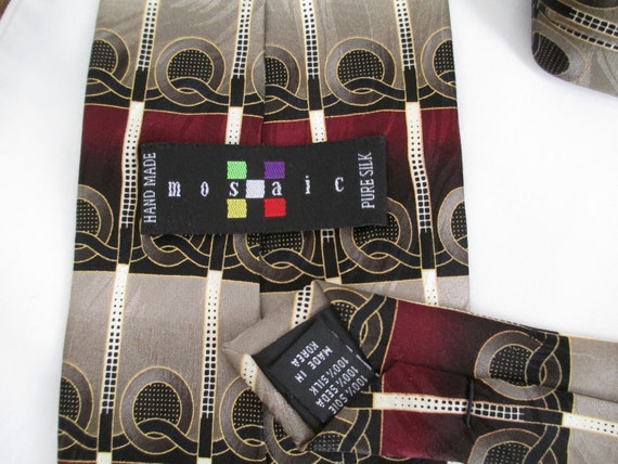 Mens Ties Mosaic Silk Burgundy, Gold And Silver M… - image 5