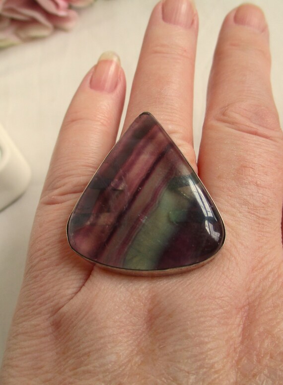 Vintage Ring Large Triangle Striped Fluorite Ster… - image 5