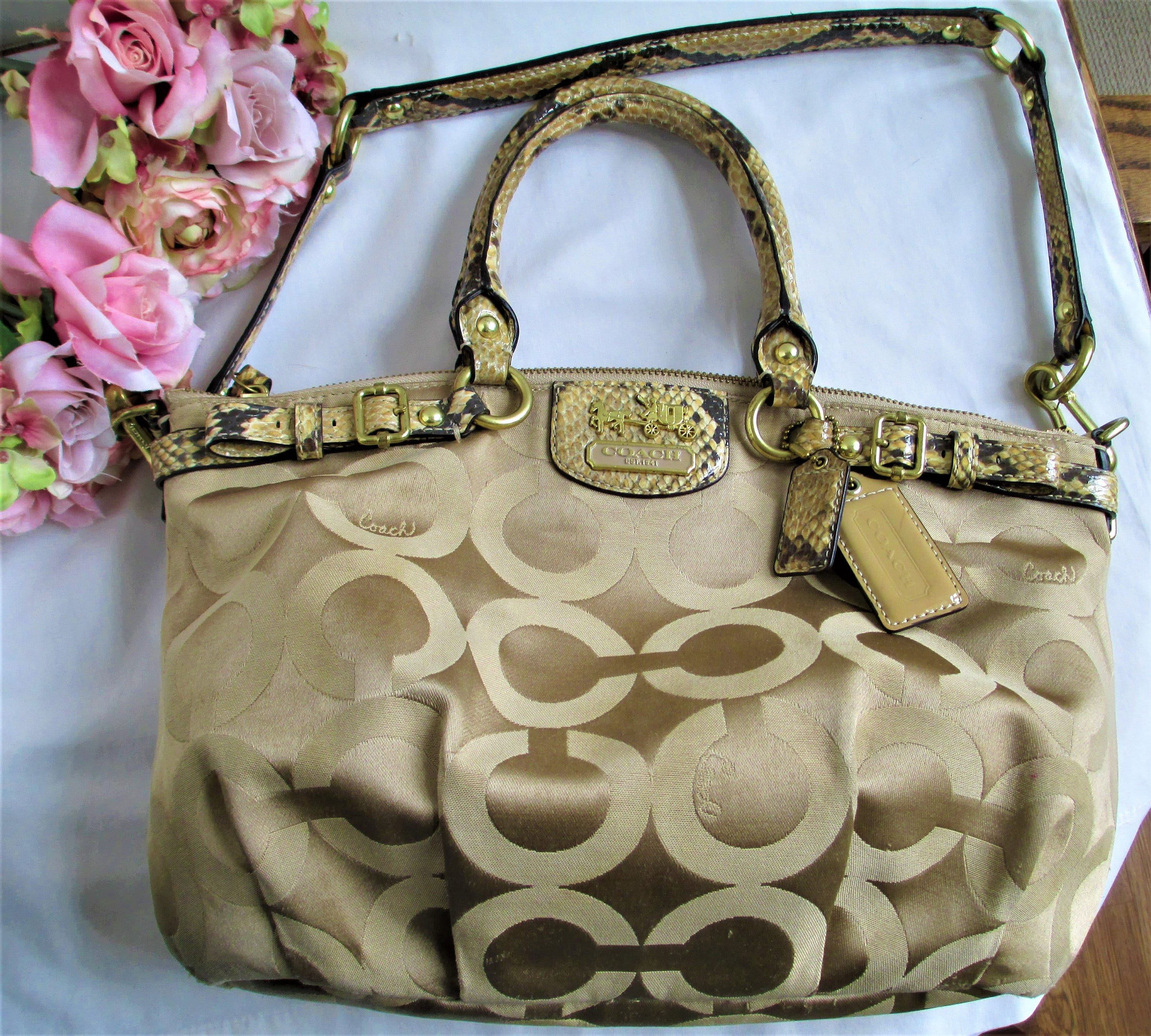 COACH Purse 18650 Madison OP Art Sateen Sophia Hand Bag Light 