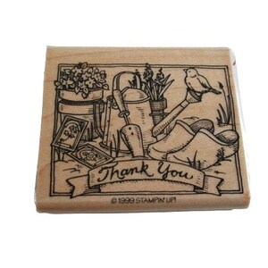 Thank you Gardening Flowers Rubber Stamp 1999 Vintage Wooden Rubber Stamp Decorative Stamping, 1999 Stampin Up Paper Crafts