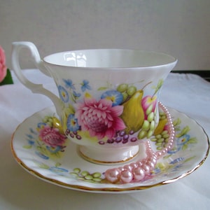Royal Albert Tea Cup and Saucer Floral Royal Albert Country Fayre Series Sussex Pattern Tea Party,  Antique Bone China  Vintage Teacup Set