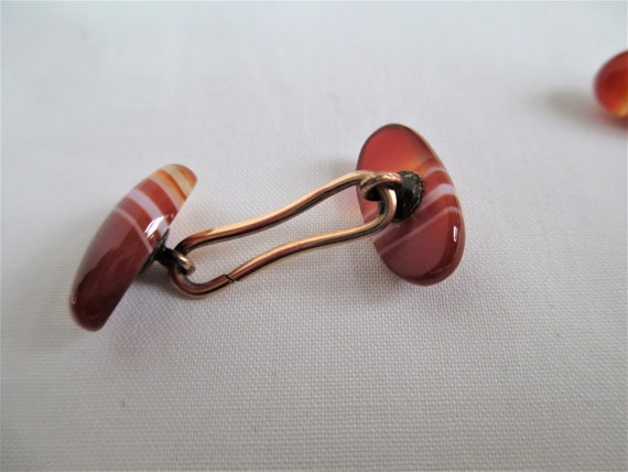 Antique Cufflinks Red Banded Agate Cufflinks Fant… - image 4