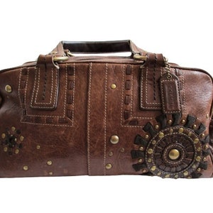 Vintage Coach Mia Lace Studs Brown Floral Rugged Purse 10064