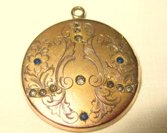 Antique Locket Art Nouveau Locket Flowers Spray Swirl Locket Gold Filled Victorian Paste Stone Locket Signed 1800s  Vintage Jewelry