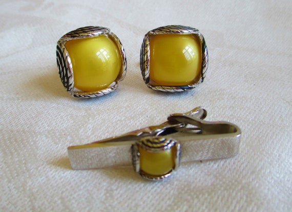 Vintage Cufflinks Tie Clip Set Swank Fashion Tone… - image 1