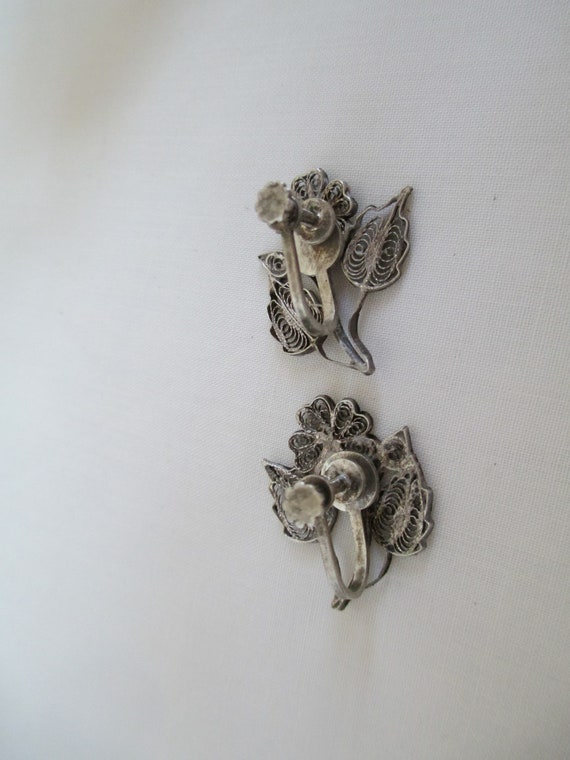 Vintage Earrings Sterling Silver Flower Filigree … - image 7