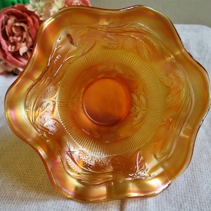 Vintage Fenton Blackberry Banded Ruffle Hat Dish 1908 Antique Carnival Glass Home Decor