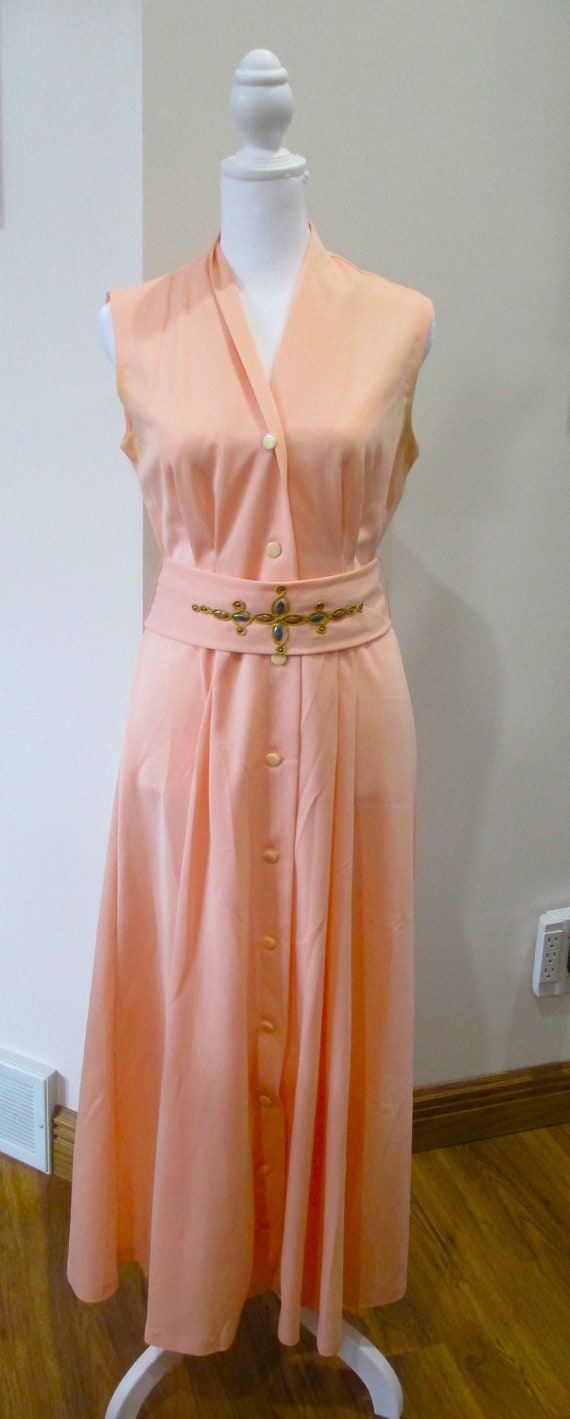 Vintage Dress Joan Curtis Peach Sleeveless Dress W