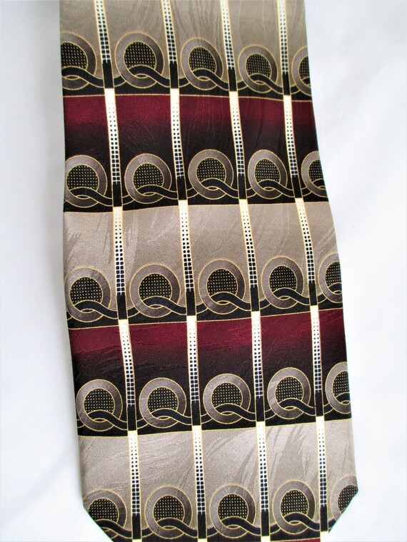 Mens Ties Mosaic Silk Burgundy, Gold And Silver M… - image 3