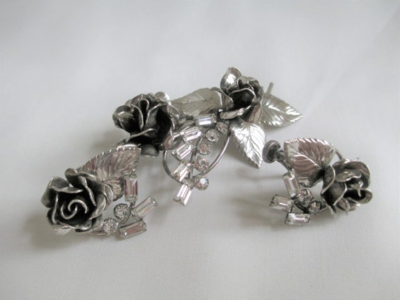 Vintage Sterling Rose Flower Roses With Rhineston… - image 4