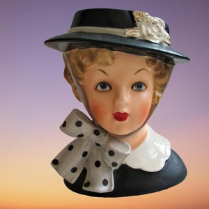 Lady Head Vase Exquisite Ucagco Rare Young Lady with Hat Gibson Girls Big Bow Head Vase lady head vase planter