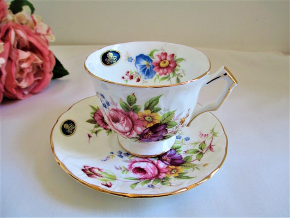 Aynsley Tea Cup and Saucer Rose Floral With Original Labels Still Aynsley Tea Cup and Saucer Rose Floral With Original Labels Still