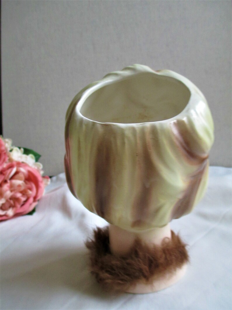 Lady Head Vase Exquisite Enesco Fur Collar Eyes Closed lady head vase Vintage Figurines Collectible
