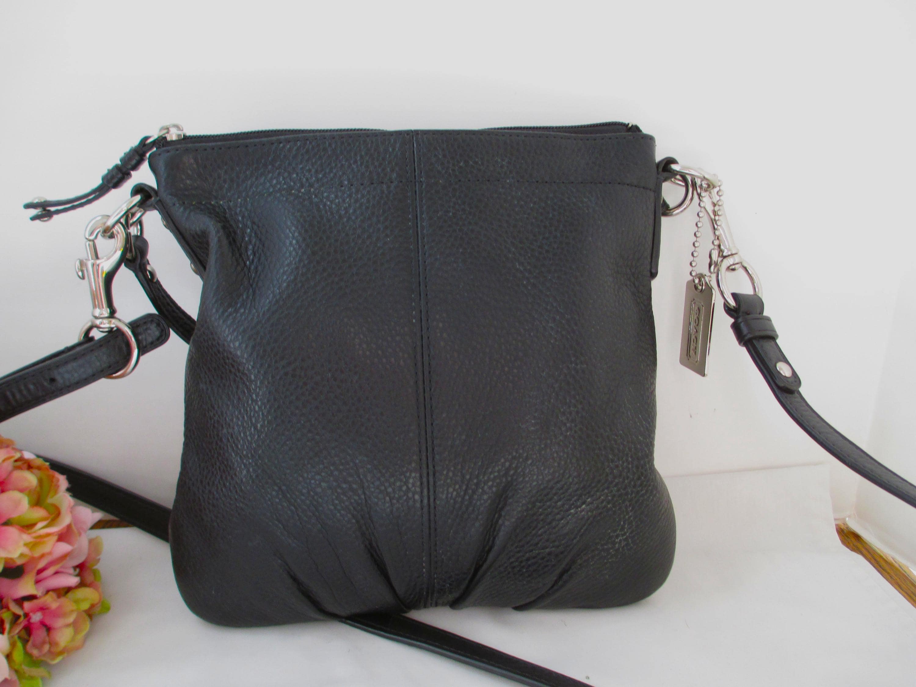 Coach Brooke Black Pleated Leather Handbag /crossbody Bag E0973