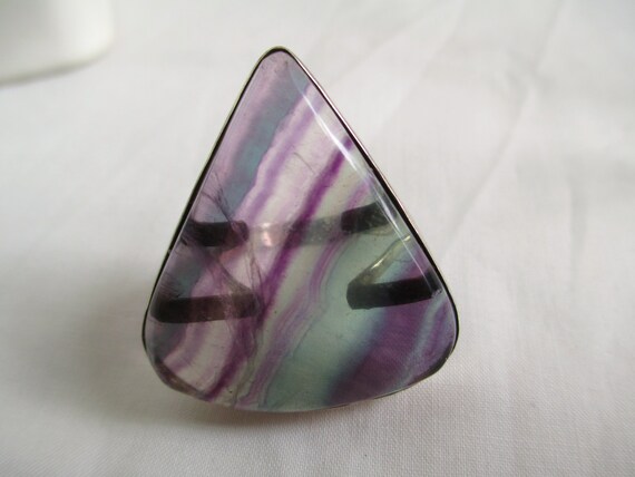 Vintage Ring Large Triangle Striped Fluorite Ster… - image 2