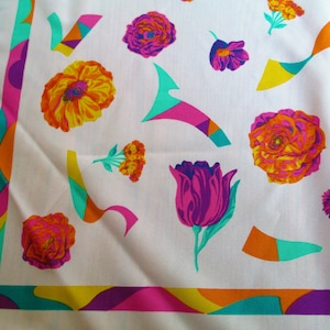 Vintage Scarf Awesome Pink With Bright Floral Flowers Design Print Scarf Fabulous Scarf Made in Italy