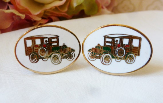 Vintage Cufflinks Antique Cars (Gold Toned) Class… - image 1