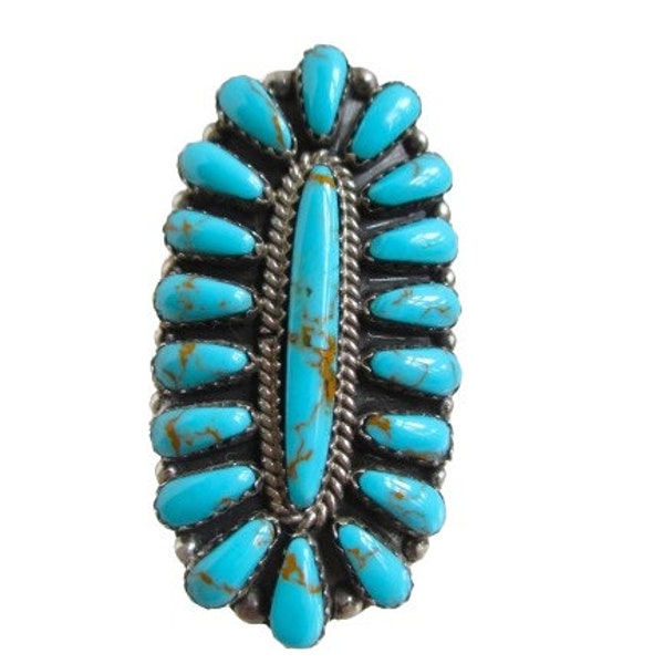 Vintage Ring Native American Navajo Blue Gem Turquoise Cluster Sterling Silver Ring Size 6 1/2 Signed Large Stunning Ring!!