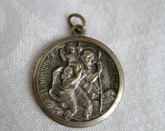 VINTAGE Saint Christopher Religious Medal Catholic Pendant Very Old Estate Spiritual PENDANT  Religious Collectible