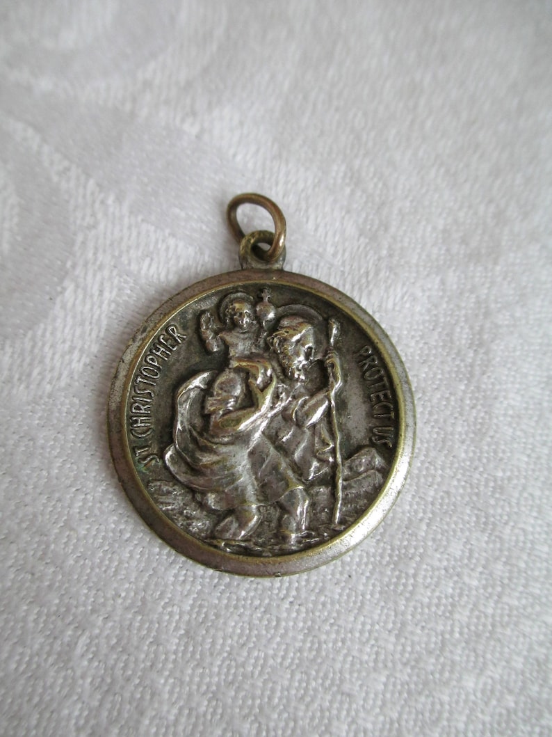 VINTAGE Saint Christopher Religious Medal Catholic Pendant Very Old Estate Spiritual PENDANT Religious Collectible