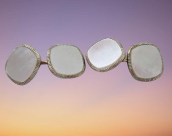 Gemelos Art Deco de Oro de 10k y Nácar con Bordes Incrustaciones de Platino Gemelos Impresionantes regalos para él
