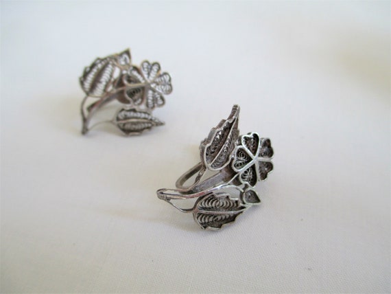 Vintage Earrings Sterling Silver Flower Filigree … - image 8