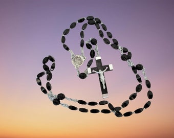 Vintage French Black Bead Rosary Wooden Crucifix Rosary SPIRITUAL STUNNING! † Collectible Vintage Religious