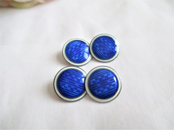 Art Deco Sterling Silver Enamel Blue And White Ge… - image 3