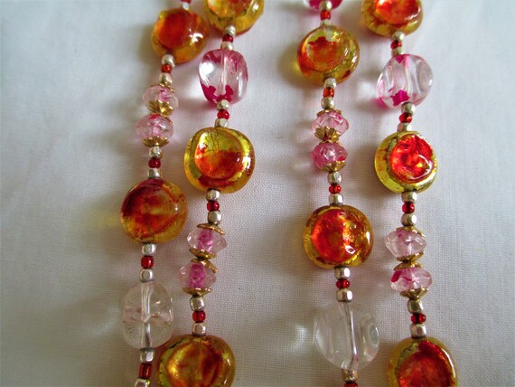 Vintage Art Glass Red, Yellow Foil Necklace And E… - image 5