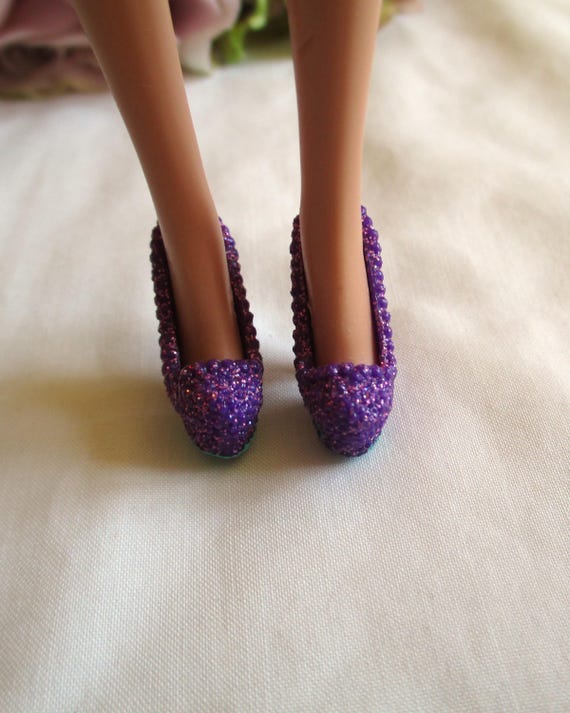 Barbie Shoes Purple Glitter Closed Toe High Heels Mattel Barbie