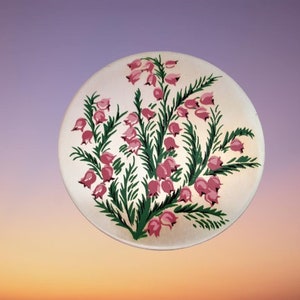 Vintage Compact Hand Painted Pink Lily-of-the-Valley large Round zell compact Zell Fifth Avenue Enamel Face Powder Compact NOS Vanity