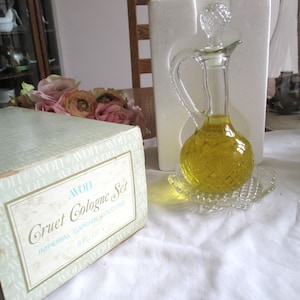 Avon Vintage 1970&#39;s Avon Cruet Cologne Set Imperial Garden Full Crystal Bottle And Plate in box  Avon Collectible, Vintage Avon HTF