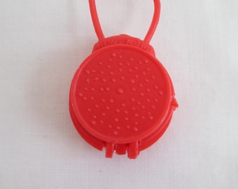 Vintage Barbie Doll Clone Plastic Red Round Handbag / Small Suitcase Opens Made In Hong Kong