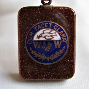 Antique Woodmen of the World W.O.W. Dum Tacet Clamat Goldstone Enamel Watch Fob Pendant / Fob  Zipper Pull  Unusual Piece