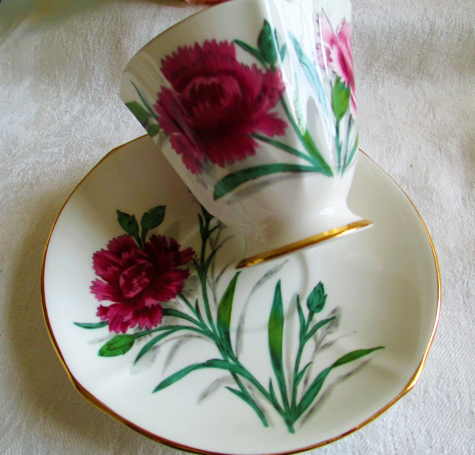 Roslyn Carnations Fine Bone China England Tea Cup and Saucer Etsy