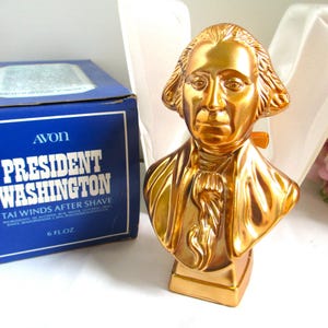 Avon George Washington Bust Gold Tai Winds Aftershave Decanter  in Original Box 1970&#39;s Collectible Vintage Avon Collectible
