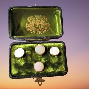 Antique Cuff Stud Buttons Mother Of Pearl Gold Fronts Warranted Best Quality In Original Box