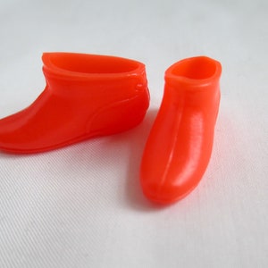 Barbie  Shoes Vintage Francie Doll Orange Rubbery Boots, Marked Japan Orange Zip Fashion Boots Short Ankle Soft Squishy Vintage Barbie 1960s