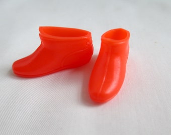 Barbie  Shoes Vintage Francie Doll Orange Rubbery Boots, Marked Japan Orange Zip Fashion Boots Short Ankle Soft Squishy Vintage Barbie 1960s