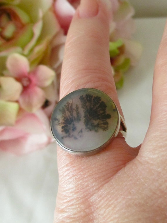 Vintage Ring Sterling Silver Scenic Moss Dendriti… - image 5