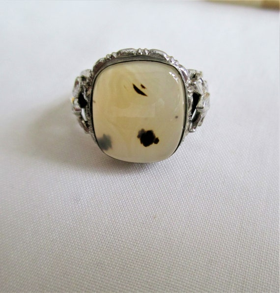 Antique Ring Victorian Sterling Silver Moss Dendr… - image 2