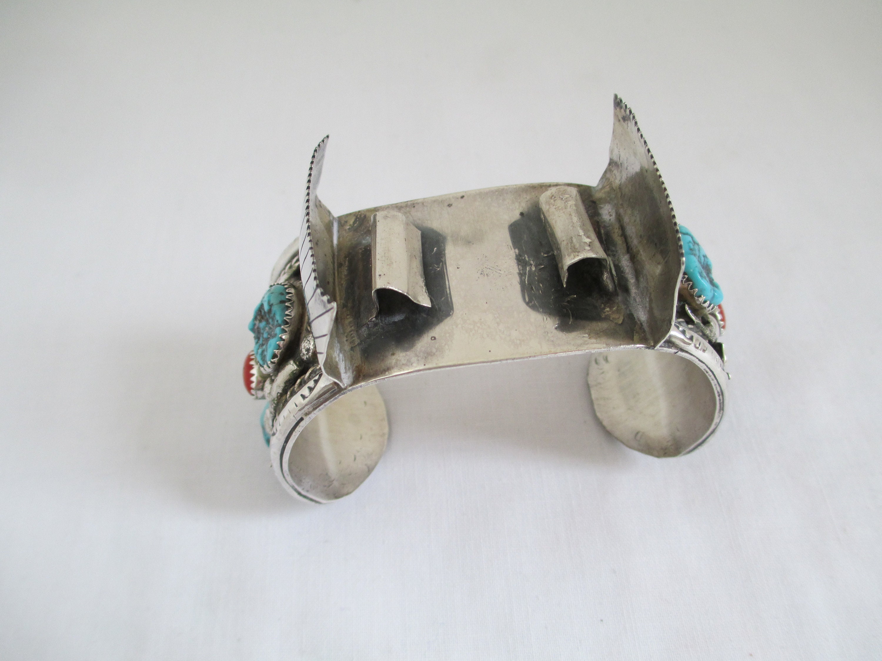 Sterling Navajo Cuff Donny & Dorothy Clark DD Turquoise and Coral