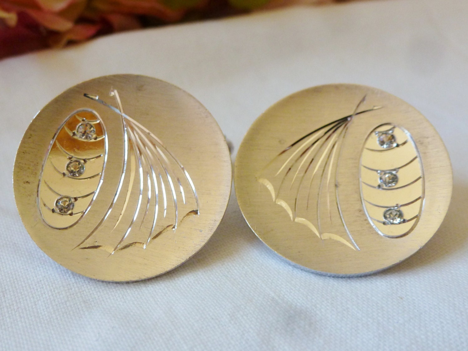 ヴィンテージ カフスボタン スターリングシルバー ダイヤモンド ライン